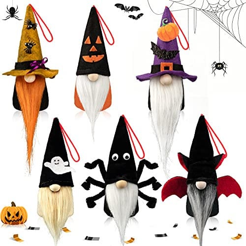 Mocoosy 6 Pack Gnomes Ornaments for Halloween Decorations, Halloween Gonk Hanging Plush Gnome Decor, Handmade Gonks Doll Tree Hanging for Party Window Home Decorations