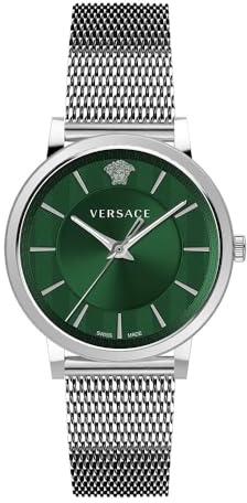 Versace - Unisex Armbanduhr Quarz Mode Armband und Gehäuse aus Edelstahl Farbe Grau Zifferblatt Analog Grün - VE5A00620