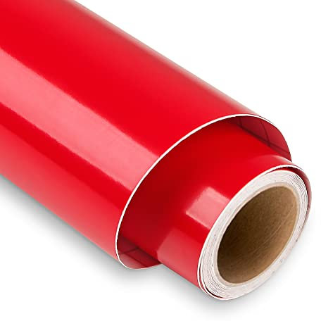 Glänzend Rot Plotterfolie Vinyl, 30,5 x 152,4 cm Vinylfolie Plotter für Cricut, Rot Plotterfolie Selbstklebend für DIY-Geschenke, Tasse, Fenster, Keramik, Kunststoff