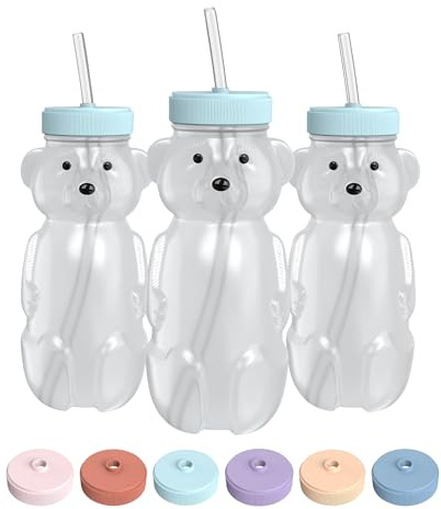 The 730 Project Honey Bear Straw Cup for Babies, 8-oz Honey Bear Cup with Lid, 3-Pack Therapy Learning Honeybear Straw, Baby Bottle Set, Blizzard AQUA