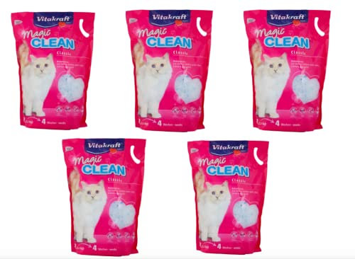Vitakraft Magic Clean Silikon-Katzenstreu, länger als normal, geruchs- und antibakteriell, 5 l, 2,2 kg (5 x 5 l)