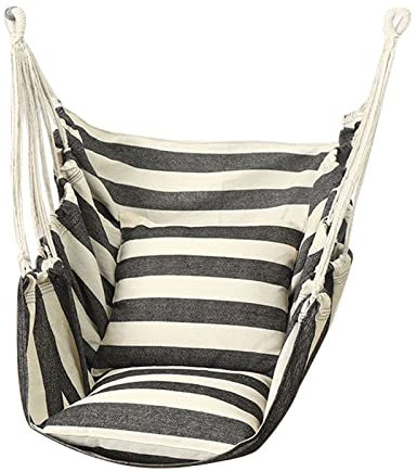 SRHWBF Hängesessel Hängestuhl für Erwachsene & Kinder Hängesitz für Indoor & Outdoor Belastbar bis 150 kg Enthält Haken Tragetasche (Black White Stripes)