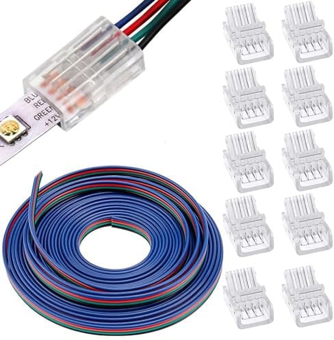 RUNCCI-YUN 5m 22 AWG 4 Pin LED Streifen Verlängerungskabel LED Strip Anschlusskabel LED Verbinder, 12v-24V kabel, für SMD 3528 2835 5050 5630+10pcs 10mm 4 Polig LED Lückenlose Stecker