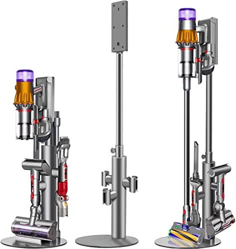 Lasvea Vacuum Stand Height-Adjustable, Storage Stand for Dyson V15 V12 V11 V10 V8 V7 Cordless Vacuum Cleaner, Organizer Holder Rack with 3 Clips for Max.8 Heads, 6.3 Lb Heavy Base, with Trigger Lock