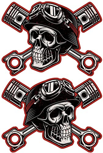 Samunshi 2X Vintage Totenkopf Set Aufkleber Autoaufkleber für Motorrad Fahrrad Roller oder Auto Sticker Chopper Hot Rod Bopper Enduro Motocross Rockabilly Vin (20x16cm 2X Vintage Totenkopf Set)