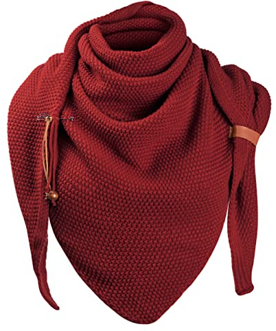 CMTOP Damen Strickschal groß Dreiecksschal Winter Schal Mit Knöpfen Flauschige Weiche Wolle Geschenke Herbst Geschenk(Rotwein,Einheitsgröße)