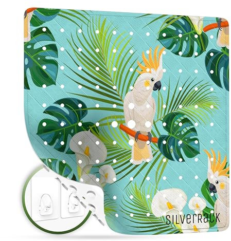 SilverRack Duschmatte rutschfest 53x53 cm (Kakadu Motiv Weiß) - Antirutschmatte Dusche BPA frei - Badematte rutschfest, maschinenwaschbar u. schimmelresistent - Duscheinlage rutschfest
