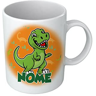 Puzzletee Tazza Tirannosauro - Nome Personalizzato - T-Rex - Dinosauri - Bimbo - Tazze Colazione Bambino- Gadget - Regalo
