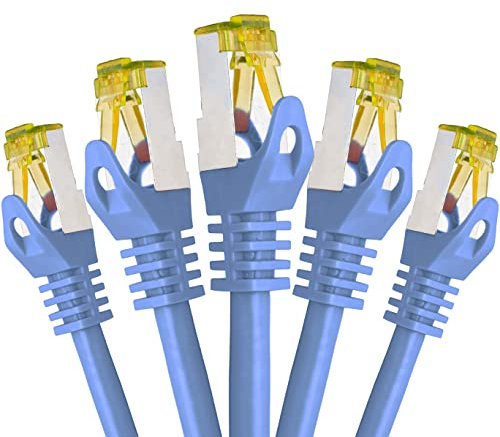 BIGtec LAN Kabel 5 Stück 10m Netzwerkkabel CAT7 Ethernet Internet Patchkabel CAT.7 blau Gigabit doppelt geschirmt Netzwerke Router Switch 2 x Stecker RJ45 kompatibel zu CAT.5 CAT.6 CAT.6a CAT.8