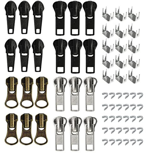 24 Stück #5#7 Reißverschluss-Schieber, Ersatzreißverschluss-Reparatur-Set, enthält obere und untere Stopper für Kleidung, Taschen, Geldbörsen, Gepäck, Metall, Kunststoff, Nylon, Spule, Jacke,