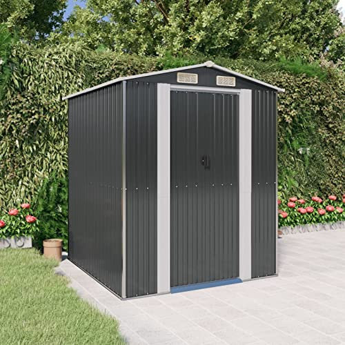 Festnight Geräteschuppen XXL Geräteschuppen aus Metall Gerätehaus HellgrauGartenhäuser & Aufbewahrung Fahrradschuppen Schuppen Garten 192x191x223 cm