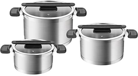 Tescoma - 779610, Compact, Set Pentole Acciaio Inox, Antiaderente, con Coperchio, 6 Pezzi, Impilabili, Salvaspazio, Lavabile in Lavastoviglie