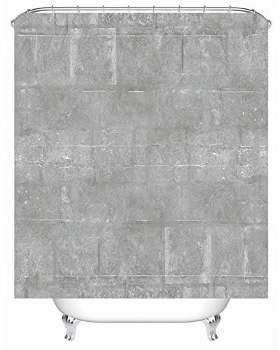 Rideau Douche Lin Enduit Rideaux De Douche pour Camping Car Murs De Ciment Rideau De Douche Style Industriel Rideau Baignoire Polyester Gris 12 Anneaux De Crochets, 90X180Cm