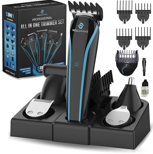 Wellshave 5-in-1 Bartschneider Herren Iced™ / Barttrimmer Herren/Haarschneidemaschine für Gesicht, Körper, Schnurrbart, Nasenhaare/Bart Rasierer Trimmer Herren Elektrisch, Haartrimmer Herren
