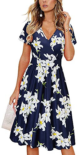 VOTEPRETTY Women's Short Sleeve V Neck Wrap Summer Dress Casual Floral Sundress with Pockets(Floral05,XXL)