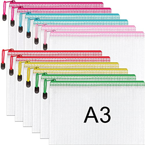 A3 Plastic Zip Wallets - 12PCS A3 Zip Lock Bags Plastic Document Folders Mesh Zipper File Bags Waterproof Travel Storage Pouch for School Office Supplies, Puzzles, Board Games & Craft Projects