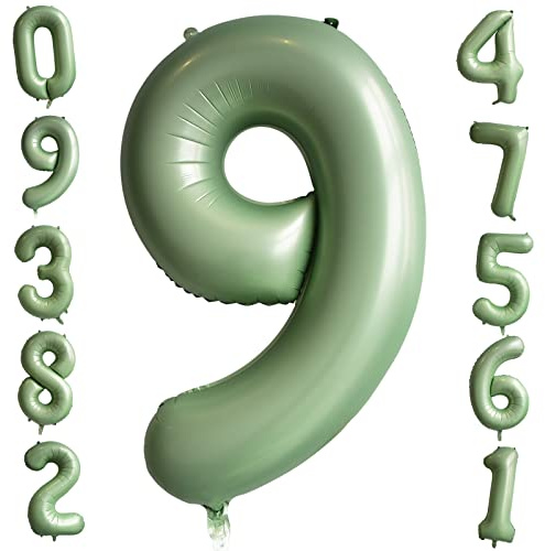 40 Zoll Salbei Grün Zahl 9 Ballon Giant Helium Folie Zahl Ballons Große Geburtstag Ballons Alter Ballon Olivgrün Digital Ballon für Jungen Mädchen Geburtstag Jahrestag Graduierung Party Dekorationen