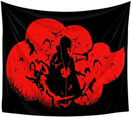 CoolChange Anime Wandteppich mit Itachi Uchiha | Uchiha Itachi im Mangekyou Sharingan | Akatsuki Wandbild | 130x145cm