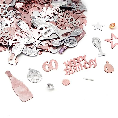 Happy Birthday Confetti Pink & Silver Party Decorations Table Décor Foil Metallic Glitz Table Scatter Sprinkles Cards Sprinkles Women Gifts Y3FSRZX (60th)