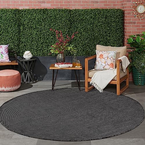 Jimri In- & Outdoor Teppich - Wetterfester Teppich für Balkon, Terrasse, Garten, Wohnzimmer, Küche - Strapazierfähiger Bodenteppich, Widersteht UV-Strahlen & Wasser - Größe 80 Rund, Anthrazit