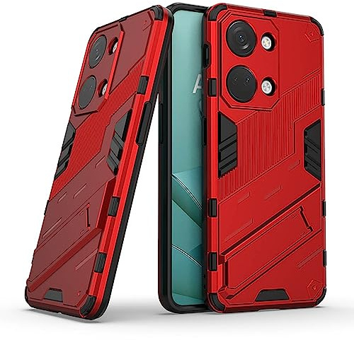 UPLAI Hülle für OnePlus Nord 3 5G, Slim Stoßfest Silikon TPU Handyhülle mit Versteckte Standfunktion, Prämie Hart PC Dauerhaft Rüstung Schutzhülle.Rot