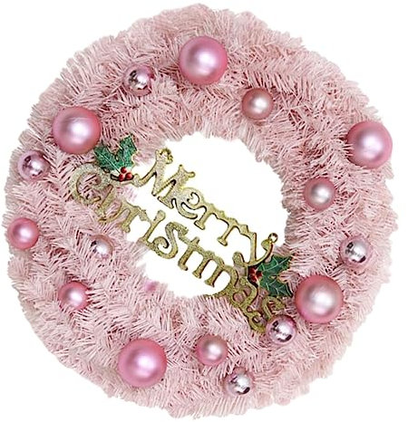 Zerodeko 1 STK Rosa Weihnachtskranz Außenkränze Für Die Haustür Weihnachtsplüschkranz Hängender Weihnachtskranz Rosa Weihnachtskugelkranz Dekorativer Türkranz Urlaub Wandbehang PVC Fenster