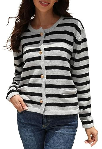 DABAOK Women S Jumper Cardigan Autumn Cardigan Long Sleeve Button Knit Cardigan Jacket With Pockets Womens Plus Size Navy Cardigan