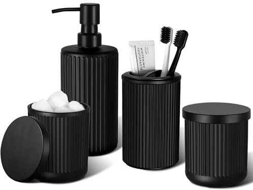 KASUNTING Lot de 4 accessoires de salle de bain en verre noir