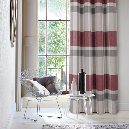 always4u Rideaux 100% Occultants Isolant Phonique et Doublure Thermique,Rideau à Oeillets à Carreaux de Buffle pour Salon,Chambre,Moderne et Artistique,Rouge et Beige 140×245cm Lot de 2