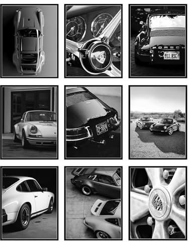 BigWig Prints Lot de 9 affiches Porsche 911 – Art mural Porsche 911 GT3 RS Art – Décoration murale de voiture classique – Œuvre d'art pour garage – Sans cadre – 20,3 x 25,4 cm