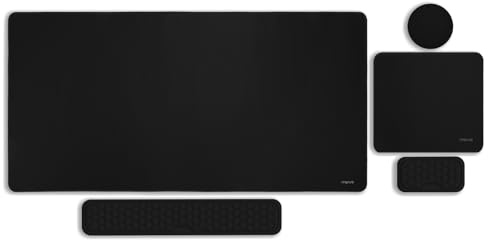 MOSISO Large Gaming Mouse Pad&Massage Keyboard Wrist Rest, Black | Mousepad&WristRest&Coaster,Ergonomic Non-Slip Base Pad Set&Pain Relief Easy Typing Cushion with Memory Foam for Home Office