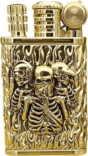 2-in-1 Kerosin Permanent Match Lighetr Wiederverwendbare antike Schleifscheibe, Cooles Relief-Skelett-Geschenk für Männer, Sammlung, dekorativ (Kraftstoff Nicht im Lieferumfang enthalten) (Color : Go