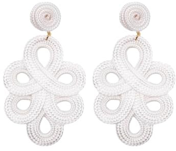 MAJALE Pendientes Largos de Pasamanería Blanca – Ligero y con Movimiento – Estilo Boho Chic para Ferias, Ceremonias y Looks Monocromáticos Sofisticados (Blanco)