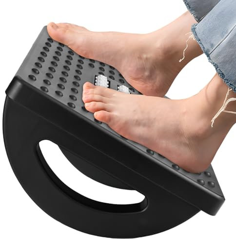 Under Desk Footrest, Swinging Footboard, Ergonomic Round Plastic Ottoman with Roller Massager to Improve Posture and Relieve Leg, Knee and Back Pain, Suitable for Office, Home