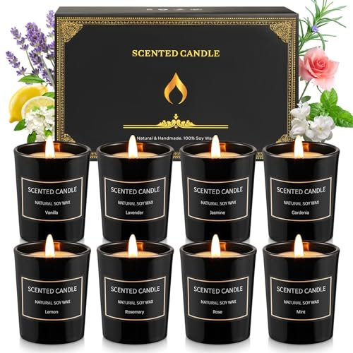 Qizeion Paquete de 8 velas perfumadas para el hogar, velas de aromaterapia para mujer, cera de soja, velas de tarro de larga duración para regalos de cumpleaños, día de la madre, 3.5 onzas