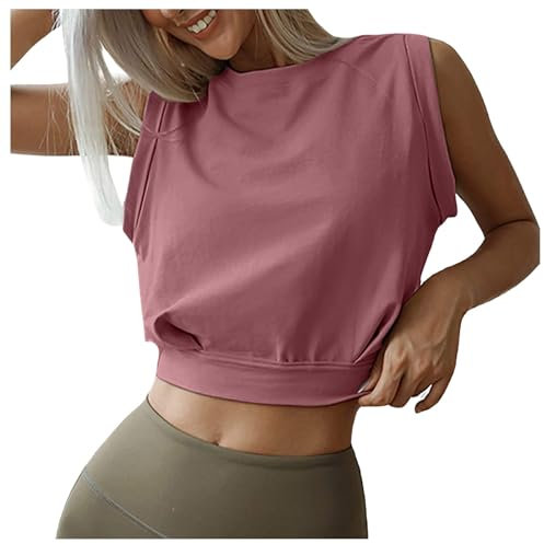 Sport Oberteile Damen Crop Top Ärmelloses Bauchfrei Sport Shirts Fitness Sporttop Yoga Oberteil Workout Tank Tops Frauen Gym Sportoberteile Running T-Shirts Sommer Trainieren Shirt