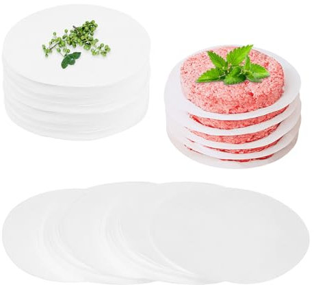 UKOFEW Papel Para Hamburguesas,500 Trozos Hojas Papel Antiadherente Impermeable,11CM Seguridad Papel De Pergamino Redondo,Divisor para albóndigas para Perfectos Burgers Hamburguesas,Albóndigas