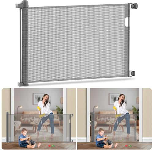 Kidsgigglz Türschutzgitter Ausziehbar, 150cm Treppenschutzgitter für Kinder Baby, Treppenschutzgitter, Absperrgitter Hund, Treppenschutzgitter Ausziehbar für Innen und Außenbereich-Grau