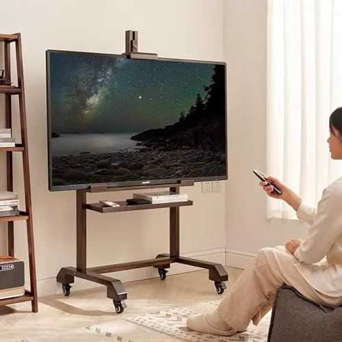 GUODDM Solid Wood Adjustable TV Rack - Wooden Floorstanding TV Stand Easel, Heavy Duty Mobile TV Cart With Storage Shelf, Home Classrooms Modern(Walnut color)