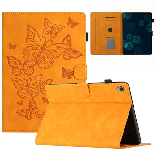 DayQiQiPu Hülle für Lenovo Tab M10 HD (2nd Gen) 2020 10,1 Zoll TB-X306X/X306F Schmetterling Muster Halter Ständer Magnetverschluss Flip Schutzhülle mit Auto Schlaf/Aufwach,Gelb