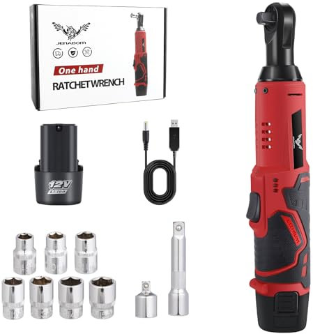 JENABOM Akku-Ratschenschlüssel-Set 12V Power-Ratschen-Werkzeugsatz mit 1 Packungen Lithium-Ionen-Akku und Ladegerät