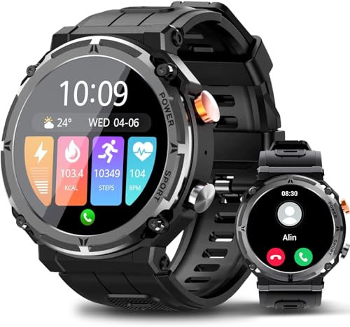 Montre Connectée Homme, 530 mAh, 1ATM Étanche 1.39 Smartwatch Sport, Moniteur de Fréquence Cardiaque/SpO2/Sommeil, Montre Homme Connectée avec Appel Bluetooth, pour Android/iOS (2 Bracelets)
