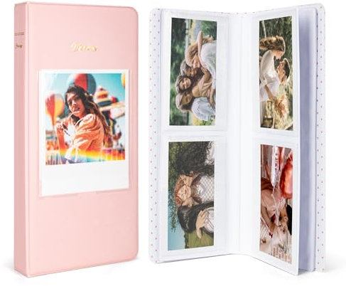 HIYQIN Fotoalbum für Instax Wide Film 3,5 x 4,25, 64-Taschen-Fotoalbum mit Fotofenster passend für Fujifilm Instax Wide 400/300/210/200/Wide EVO/Polaroid 600 i-Type – Pink
