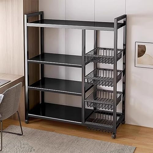 Scaffalatura in metallo resistente a 4 ripiani, con altezza regolabile e ruote, carrello portaoggetti mobile per garage e cucina, nero (120 x 32 x 135 cm)