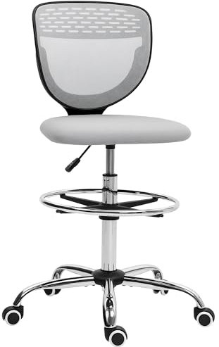 Vinsetto Zeichenstuhl, Drehstuhl, Bürostuhl, Zeichnerstuhl, Netz-Stehstuhl, Schreibtischstuhl mit verstellbarem Fußring, Armlos, Hellgrau