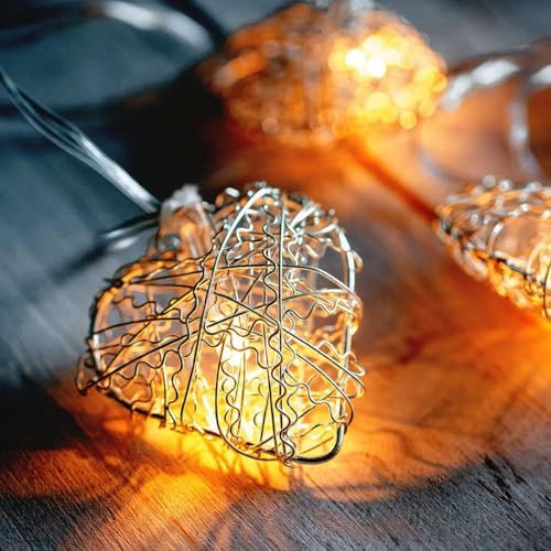 10er LED Lichterkette Herz,Herzen Warmweiß,LED Lichterkette Silberne Herzen,Led Herz Strom,Weihnachtsbeleuchtung,LED Lichterkette,Partylichterkette für Innen & Außen