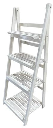 FERRETERIA LEPANTO Estantería para Plantas, Interior y Balcón, Soporte Flores, Escalera Plegable de Madera Blanca (4 peldaños)
