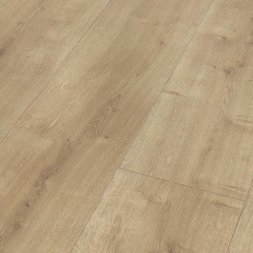 Le Ma 52488 Oak Dark Beige Wood Effect Click Laminate Flooring - Plank (12mm), For Home & Commercial Use, Suitable for underfloor heating-Contains 6 Planks-Covers 1.49 sqm