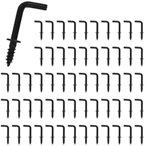 XENQITO 60 Pcs Ganchos de Rosca, Ganchos en L, Mini Ganchos de Rosca Negros, Tornillos de Gancho para Atornillar, Barra de Ganchos Pequeños, Barra de Ganchos de ángulo Recto de Acero Inoxidable(Negro)