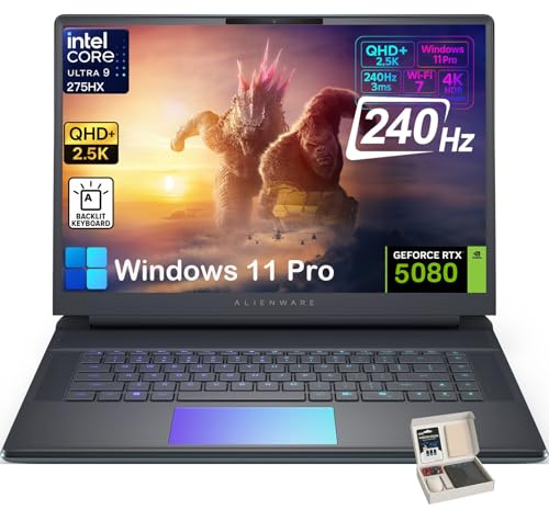 Alienware 16 Area 51 Gaming Laptop, NVIDIA RTX 5080 16GB GDDR7, Intel Ultra 9 275HX, 16 QHD+ 240Hz 500 nit Display, Win11 Pro, AlienFX RGB KB(64GB DDR5 | 4TB SSD)